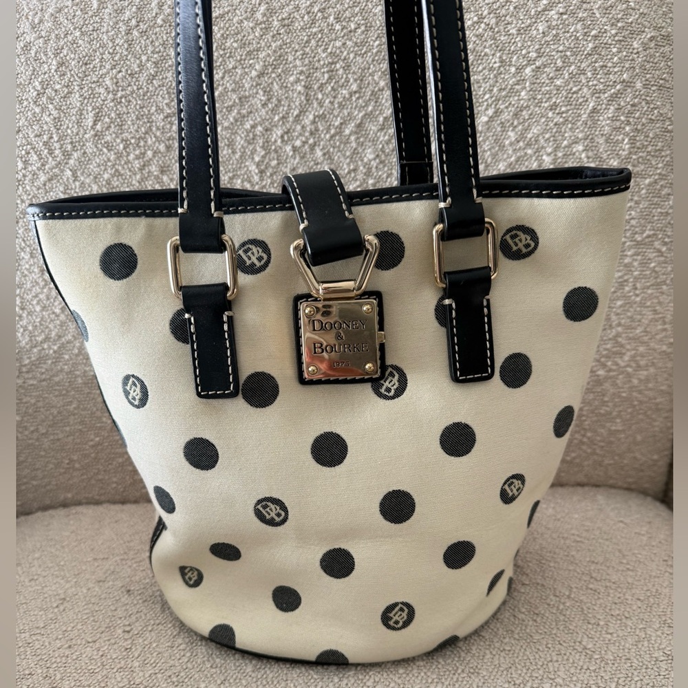 Dooney & Bourke Black and Cream Polka Dot Bucket Bag Tote